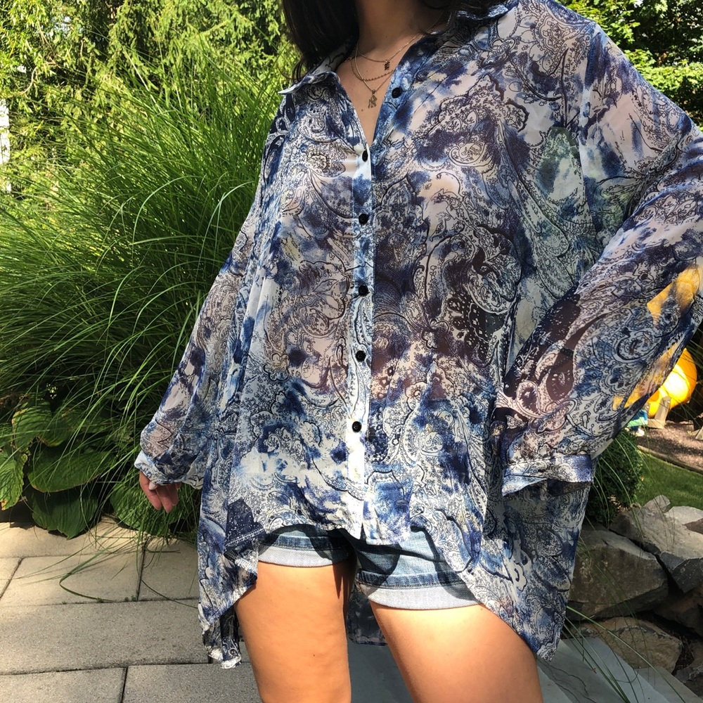 Oversized Paisley Button Down Blouse
